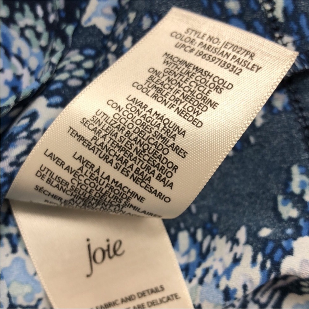 Joie Blouse Peasant Style Blue Parisian Paisley 1/4 Button Size Medium - Picture 8 of 15